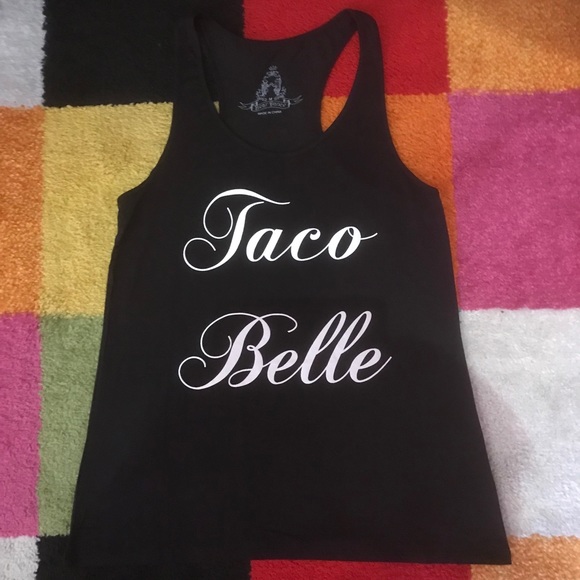🌮 Taco Belle graphic print tank top black w/white - Picture 2 of 2